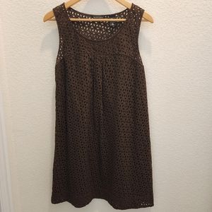 NEW YORK & COMPANY BROWN 100% COTTON EYELET DRESS Size 12